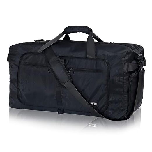 65L Foldable Glossy Black Duffle Bag with Shoe Compartment for Travel