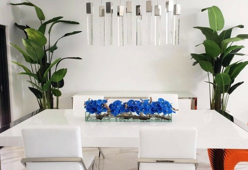 Floral Arrangement, Casa Moderna Glass Plate W/ Faux White Orchids & Succulents - Picture 8 of 8