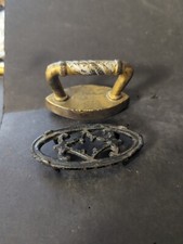 Vintage Toy Miniature Cast Iron Sad Iron W/Twisted Handle  Matching Trivet 3"