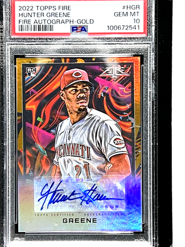 2022 Topps Fire rookie Auto Gold /10 #FA-HGR Hunter Greene PSA 10 - Picture 6 of 6