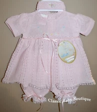 NWT Will'beth Pink 3pc Ribbon Knit Dress 3 Months 3M Baby Girls Headband Bloomer