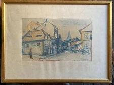 Aquarell Circa 1900 Unreadable Signed Antique Old Town Alley Impressionist Alley