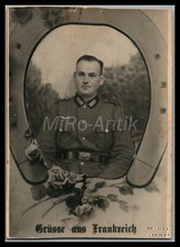 Photo, WW2, soldier in studio portrait with greetings from France, 5026-1250 