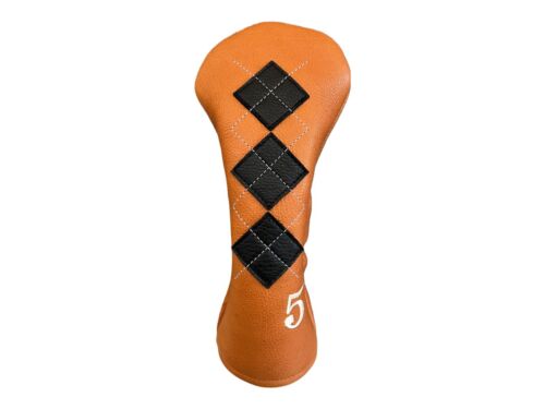 Butterscotch with Black Argyle Leather 5-Wood Golf Headcover - Picture 1 of 3