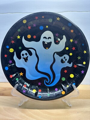 Vintage Regent Halloween Tin Platter Candy Dish Server Ghosts 1980s Neon