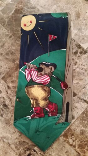 Hallmark Novelties Hole in One Bear Golf Tie Necktie Novelty Gift Golfer - Afbeelding 1 van 3