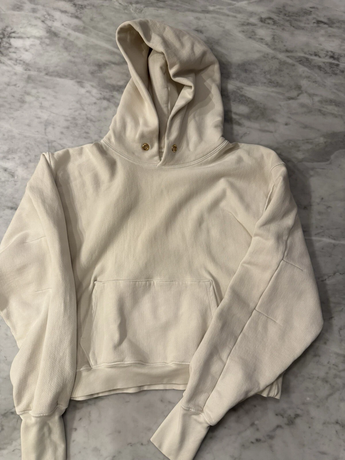 OFF WHITE Les Tien Felpa con Cappuccio Avorio Cropped Pesante Maglione Oversize