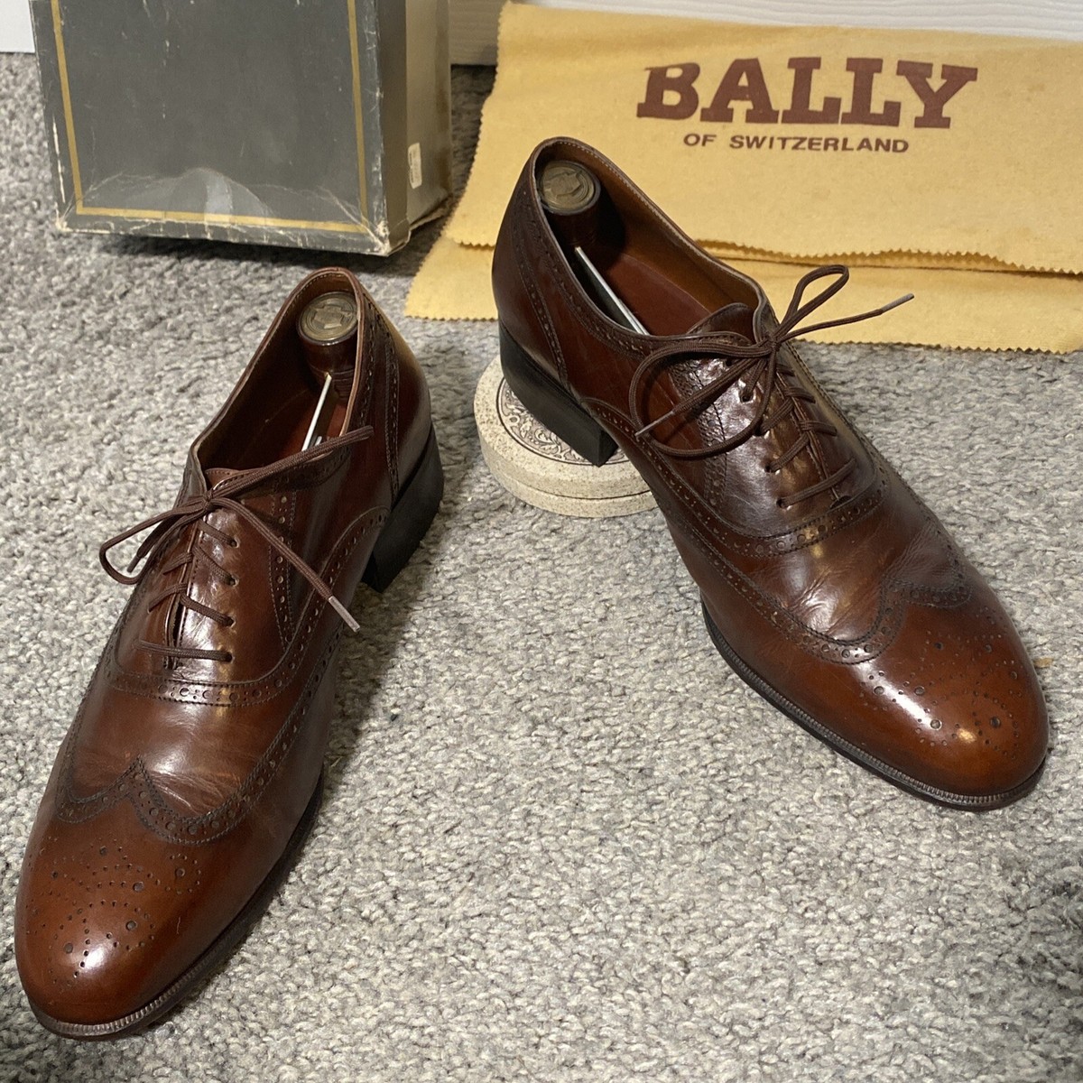 Vtg Bally Newton 8 D Full Brogue Wingtip Leather Shoes Made  display picture 3