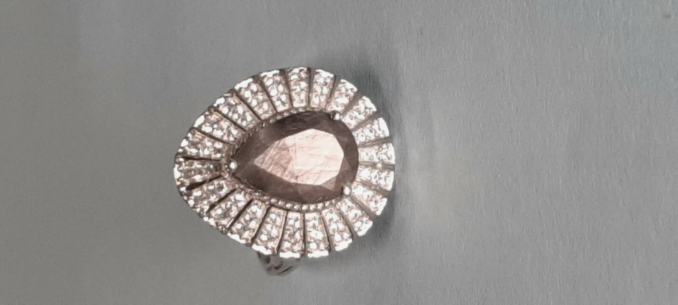 Красивое серебряное кольцо с сапфиром и цирконием 8 карат с платиновым покрытием из чистого серебра - Изображение 3 из 4