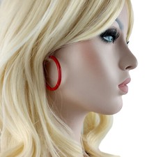 Red Metal Hoop Pierced Earrings 1 3/4"