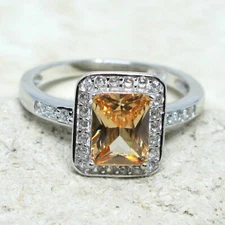 DELIGHTFUL 2 CT RECTANGULAR CHAMPAGNE BROWN 925 STERLING SILVER RING SIZE 5-10