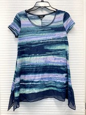 Simply Vera Womens Watercolor Tunic Blouse W/ Lace trim At Hem | Size XS
