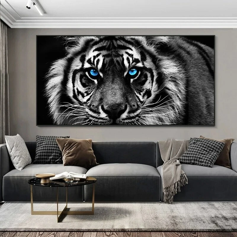 Black and White Tiger Head Canvas Painting Animals Poster Print Art Wall Picture - Image 2 of 4