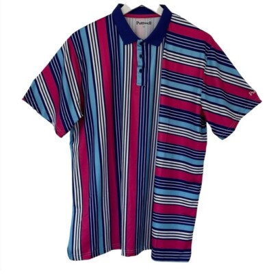PUTTWELL Golf Polo Shirt Summertime Green Side Blue Pink Stripe