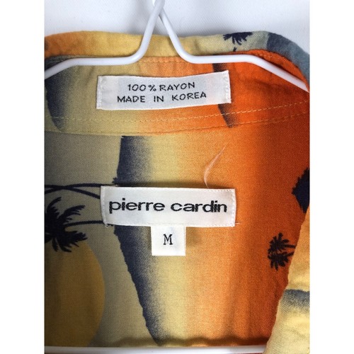 Pierre Cardin Hawaiian Button Down Shirt Sailboat PalmTrees Blue/Orange Men Sz M - Picture 4 of 11