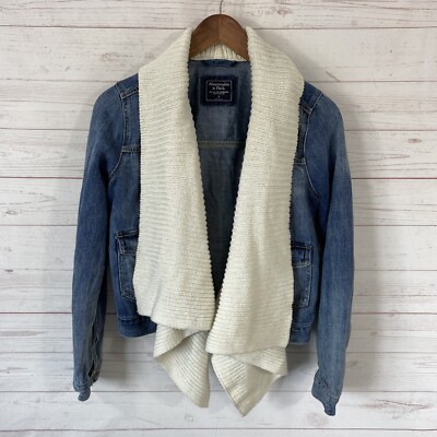 Abercrombie Fitch Knit Waterfall Front Jean Jacket S Blue Cotton