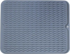 Silicone Drying Mat 16"x12" Blue Grooved Heat-Resistant Non-Slip BPA-Free