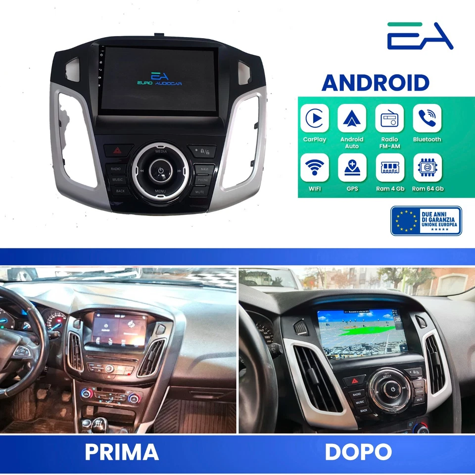 Autoradio Android per Ford Focus 2011/2019 C-Max 4GB 64GB Octacore - Telecamera - Immagine 2 di 4