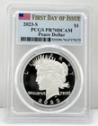 2023-S $1 Peace Dollar Fine Silver PCGS PR70 DCAM Proof Cameo US Coin FDOI