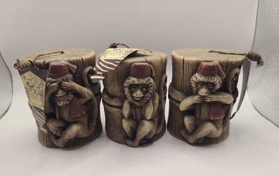 LAVA Living Arts Tropical Safari Monkey Candles Set 3 Wise Monkeys Decor 4  NOS