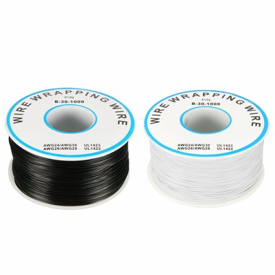 1000.7FT Breadboard Wrapping Wire PCB Weld Coated Tin Cable Black White 2pcs #F1