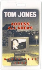 Tom Jones 2000 Concert Tour All Access Laminated Backstage Pass