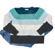 NWT LOFT Blue/Teal/Green Striped Relaxed Soft Sweater - SIZE S