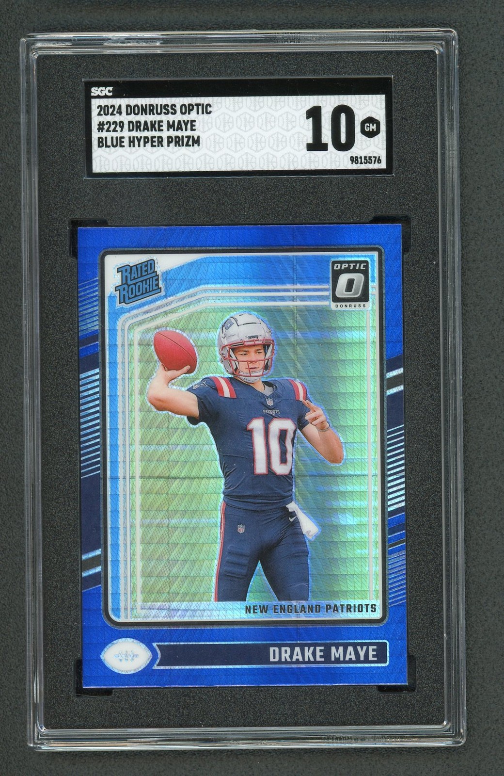 2024 Donruss Optic Drake Maye Rated Rookie Blue Hyper Prizm #229 SGC 10