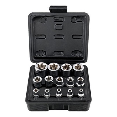 Female E Torx Socket Set with Case, 1/4, 3/8, 1/2 in. Drive E4-E24 External T...