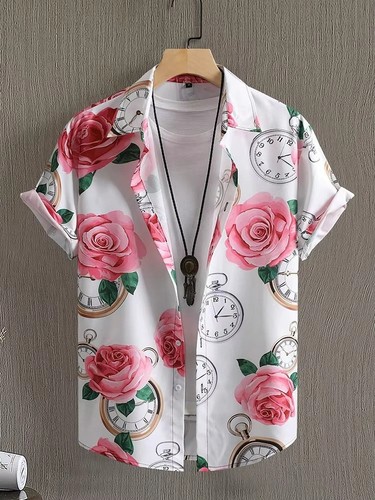Men's new short sleeved lapel shirt casual printed shirt - Picture 14 of 20
