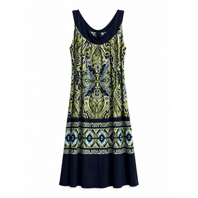 #ad Enfocus Studio 16W Navy and Olive Printed Midi Sleeveless Dress Lightweight Chic $25.00