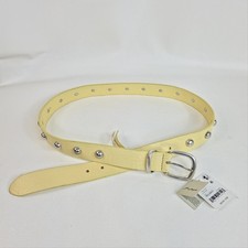 Free People Rhodes Stud Belt Yellow Banana Cream Leather Silver Buckle M/L NWT