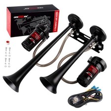 Dual 2-Trumpet Metal Air Horn for truck Kit with 2 air Compressors,12V Black