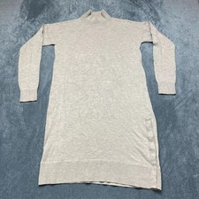 Banana Republic Sweater Dress Womens XS Gray Cotton Mock Neck Slit Hem Winter