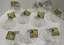 Fillable Plastic Clear Oval Ornaments 4 inch, 10 count Silver Tops Christmas NWT