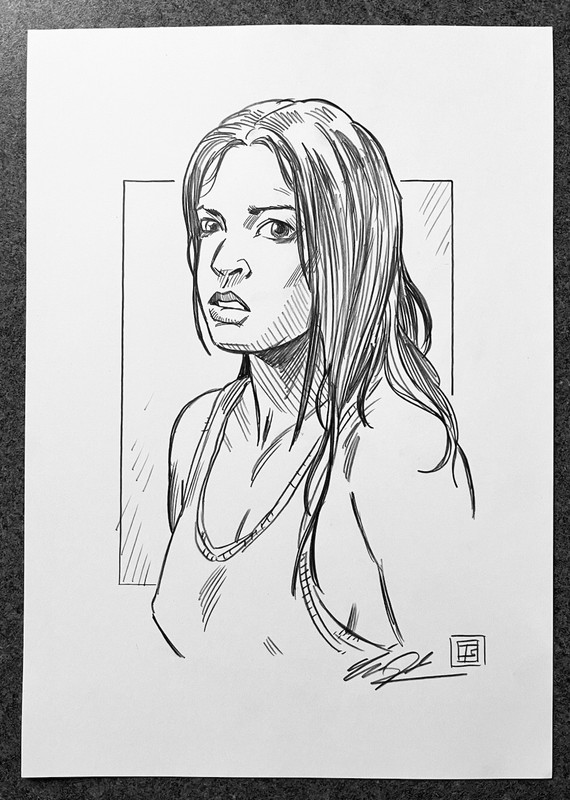 Predator Anna Elpidia Carrillo ORIGINAL PENCIL SKETCH Tim Shinn