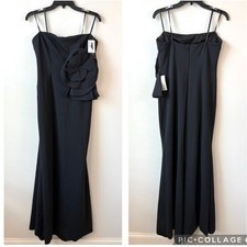 Betsy Adam Rosette Detail Strapless Gown Black 8