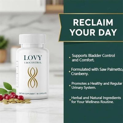 Lovy Urocontrol Capsules, Bladder Health Supplement, Non-GMO, Gluten Free, 60 ct