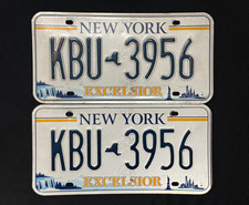 New York License Plate Pair KBU3956  NIAGARA FALLS, MAP, LADY LIBERTY, EXCELSIOR