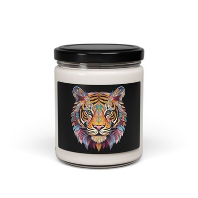 9 oz Scented Soy Jar Candle | Colorful Tiger Face | Non Toxic | Multiple Scents