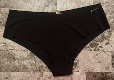 NWT VICTORIA'S SECRET PINK XL BLACK GRAY LOGO RAW EDGE NO SHOW CHEEKSTER PANTIES
