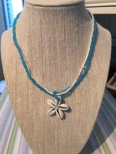 Starfish Shell NecklaceTorquoise and White Beads double strand