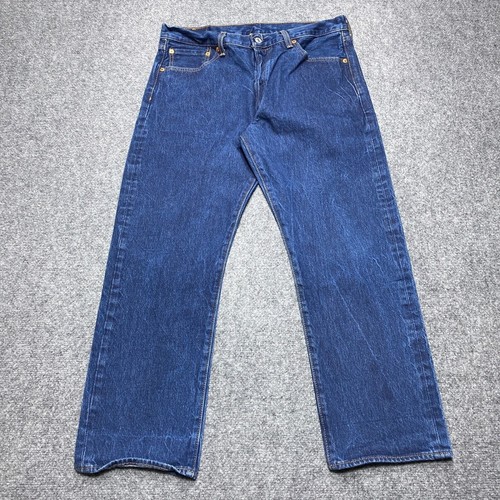 Levis Jeans Men 34x28 Blue 501 Button Fly Classic Straight Dark Wash Tag 36x30