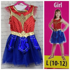 Nuevo con etiquetas Disfraz Mujer Maravilla Conjunto de 4 piezas Niña L 10/12 WW84 Brillante Satén Tutú Vestido Conjunto