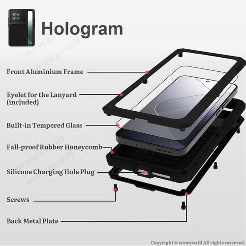 LOVE MEI Tempered Glass Silicone Mix Metal Case for Xiaomi - Picture 2 of 18