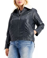 Jou Jou Womens Plus Size Faux-fur-collar Faux-leather Jacket 2x Galaxy