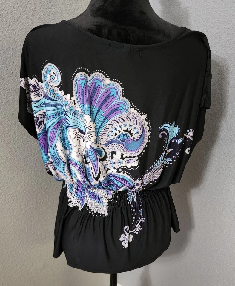 HeartSoul 衬衫女式大号黑色佩斯利复古 Y2K — 第 4/4 张图片