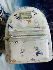 Disney Parks 100th Anniversary Silver AOP Loungefly Backpack Mickey Friends NWT