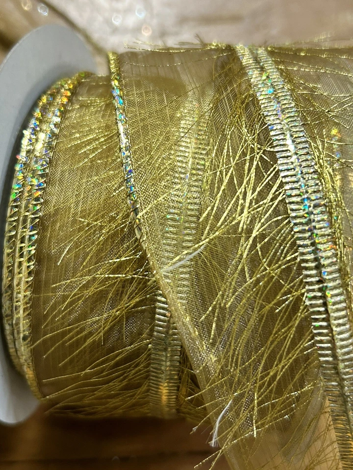 2 Rolls Of Expressions Ribbon RW299345 Gold Sheer ~ 2.5 In Wide 10 Yards New - Image 2 of 4