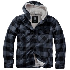 Brandit Lumber Hooded Jacket Military Streetwear Mens Flannel Coat Black/Grey